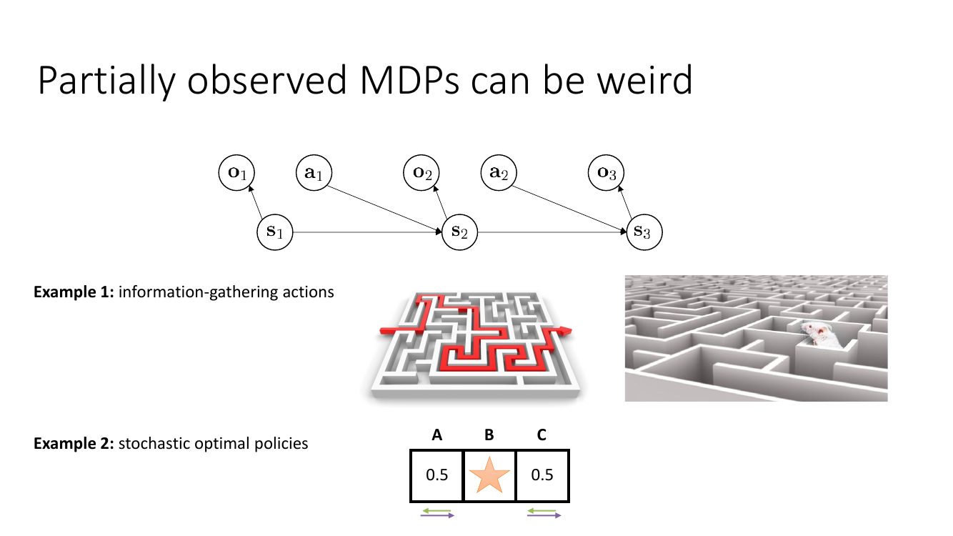POMDP 的两个反直觉现象：信息收集动作与随机最优策略