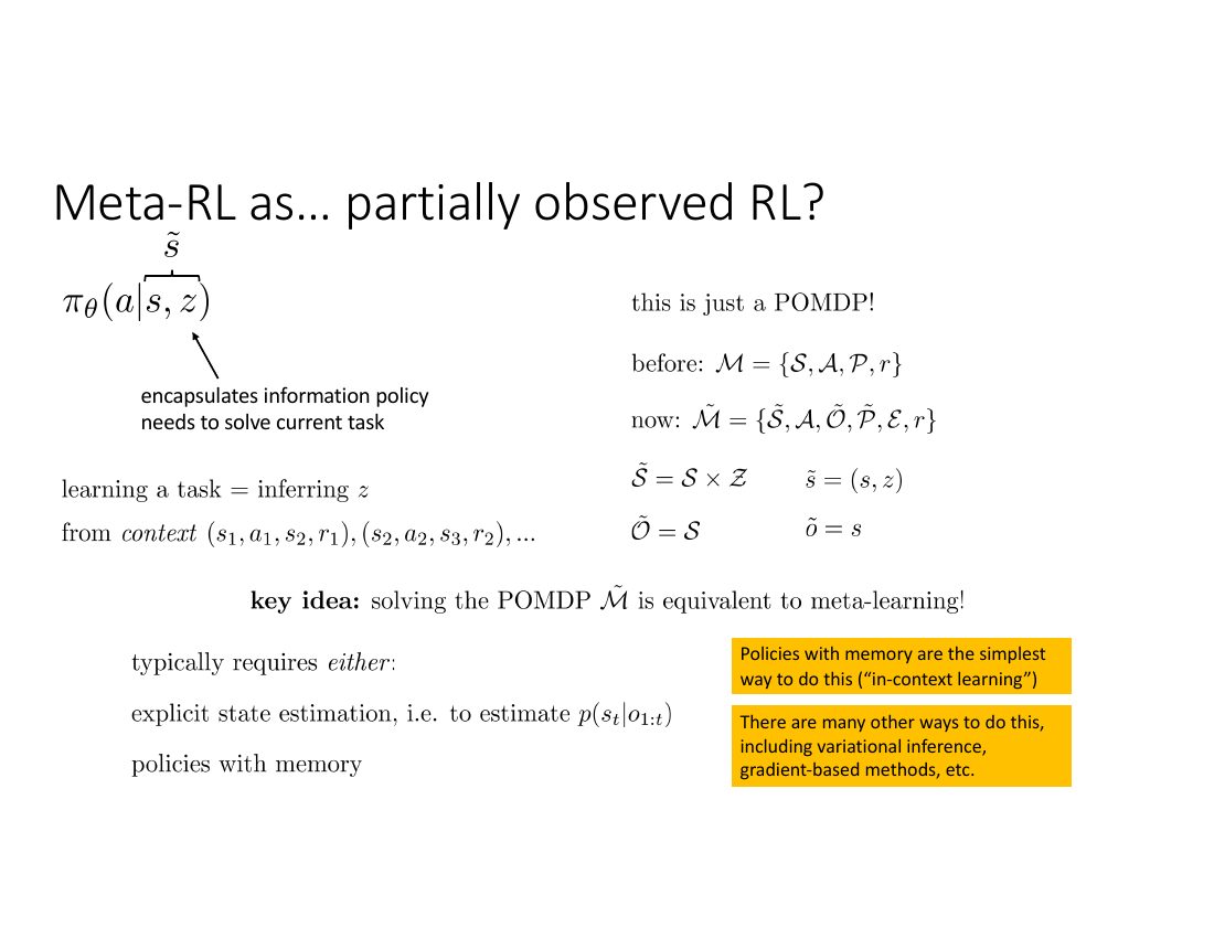 元 RL 就是解一个把任务身份藏起来的 POMDP