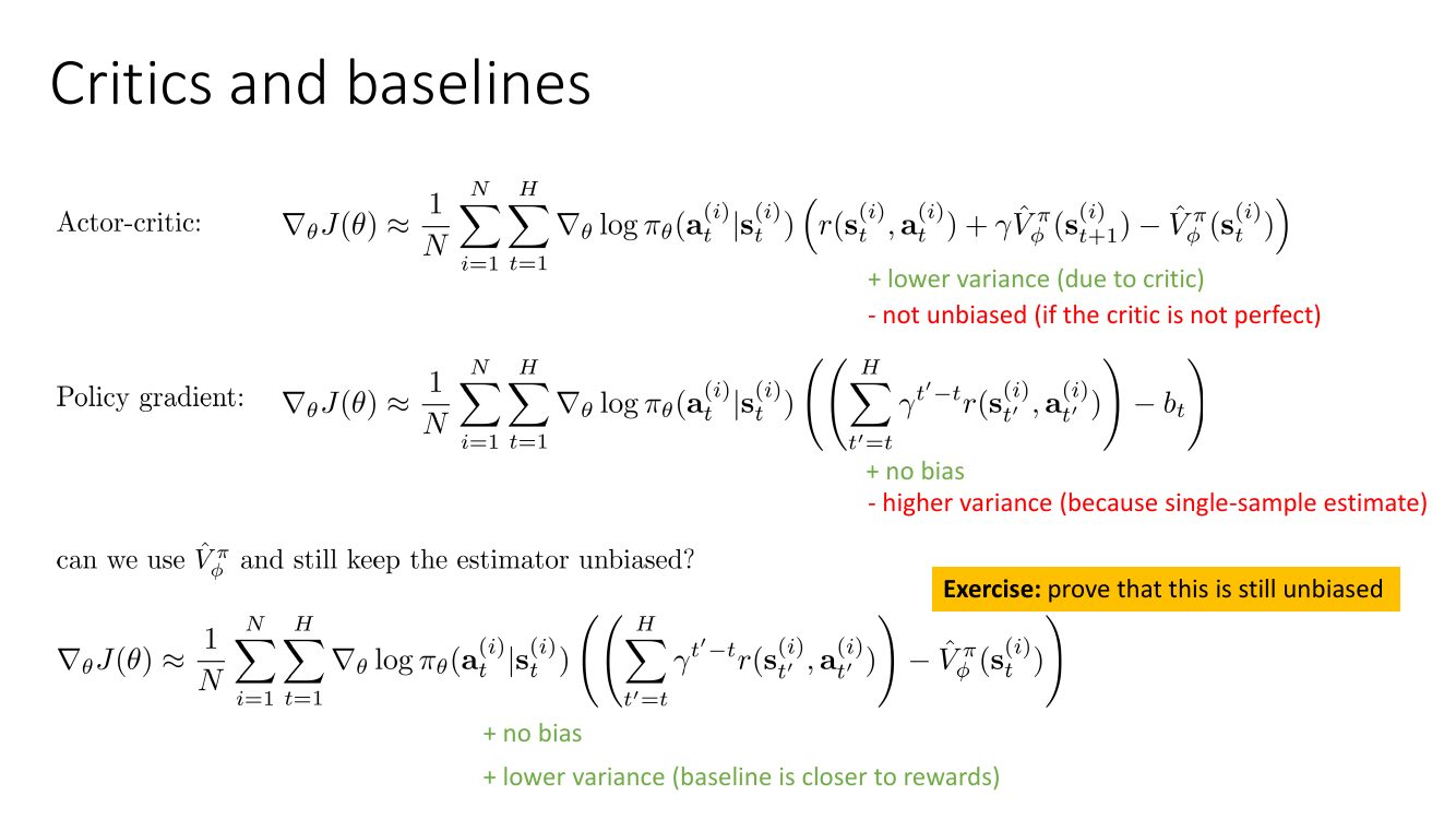 critics and baselines：三种梯度估计量对比