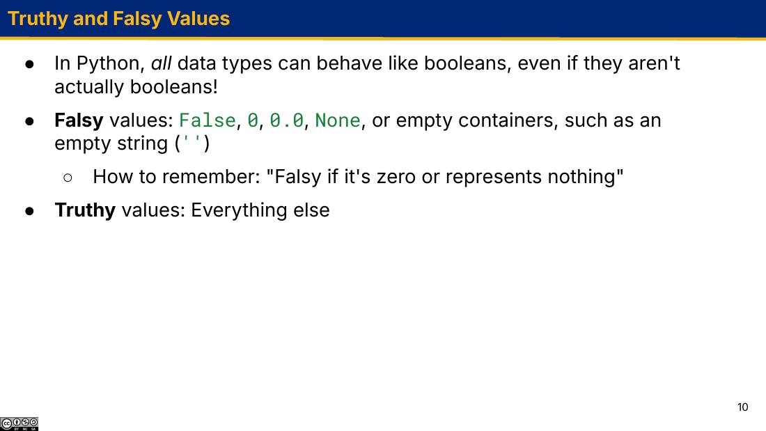 Truthy and Falsy Values 幻灯片