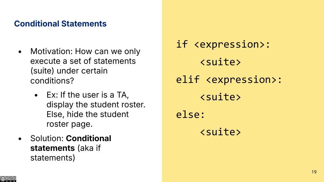 Conditional Statements 语法：if / elif / else