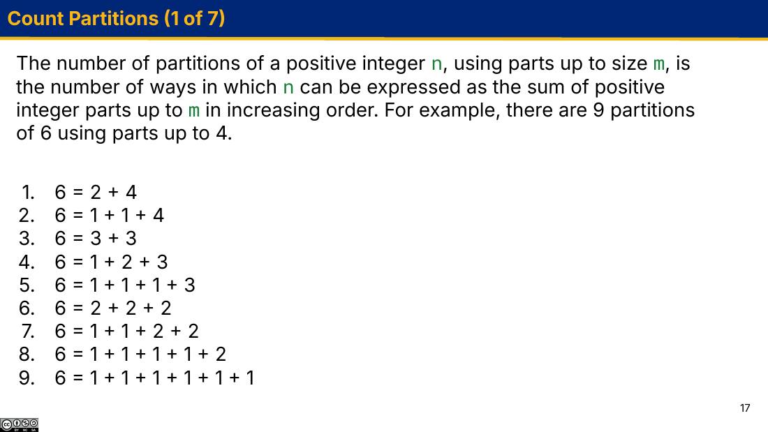 Count Partitions 题面与 6 的 9 种划分